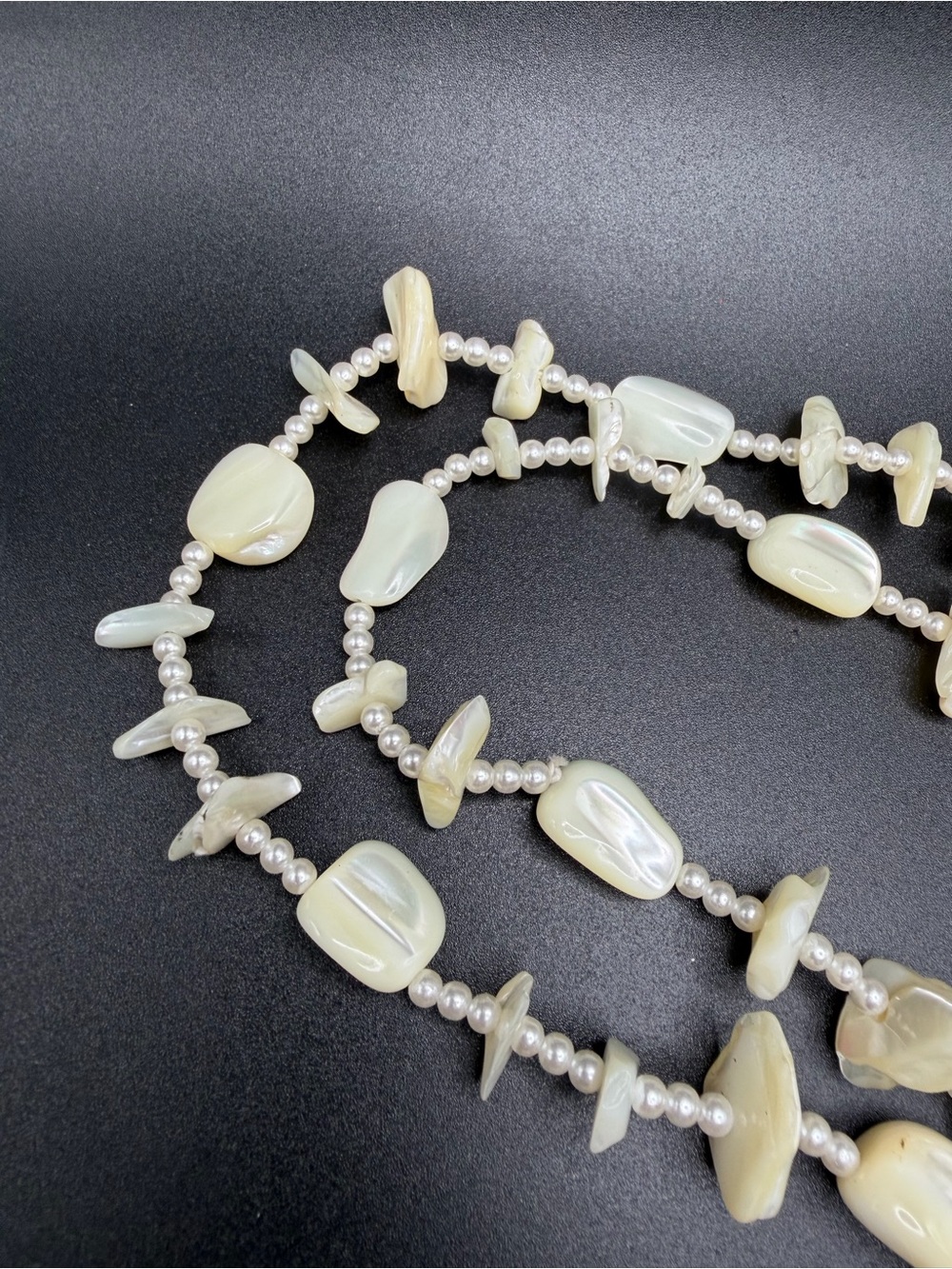 Mother of Pearl Beaded Necklace 48” #C310 MOP shells gorgeous! - Picture 6 of 9